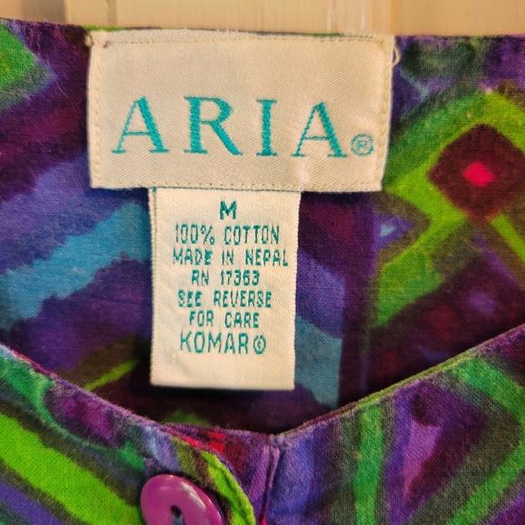Vintage Aria Purple Pink Green Blue Abstract Print Midi Dress - Picture 3 of 5